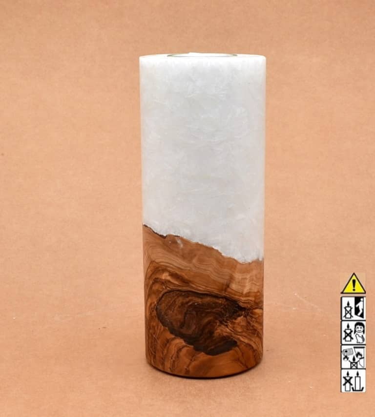 Kerze mit Holz Unikat Rund 80 x 200 mm mit Teelicht Nr.: 18