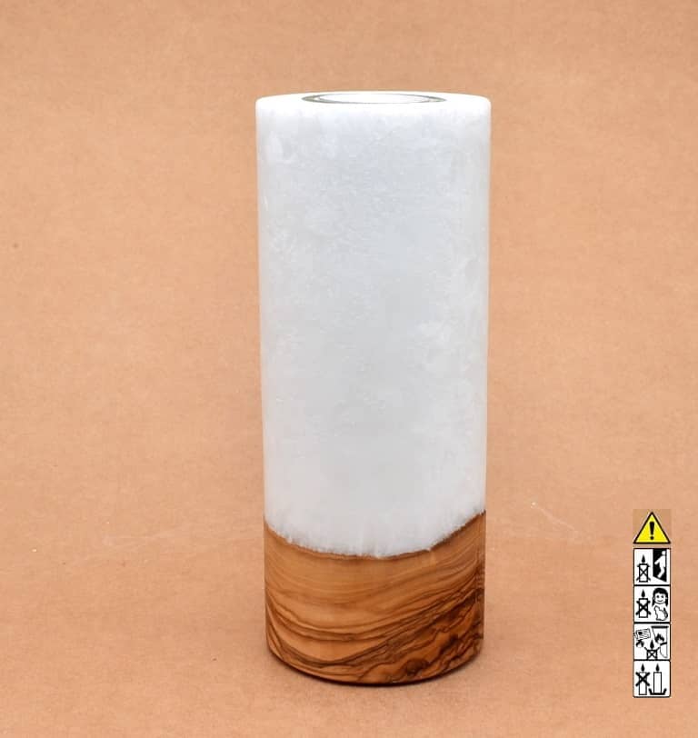 Kerze mit Holz Unikat Rund 80 x 200 mm mit Teelicht Nr.: 18