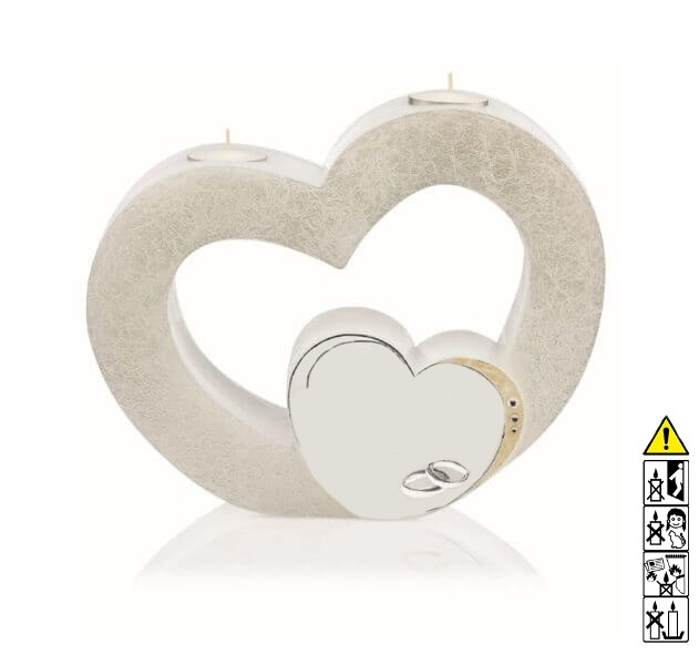 Individuelle Hochzeitskerze kaufen für die Trauung "Doppelherz" in silber mit Teelichteinsatz