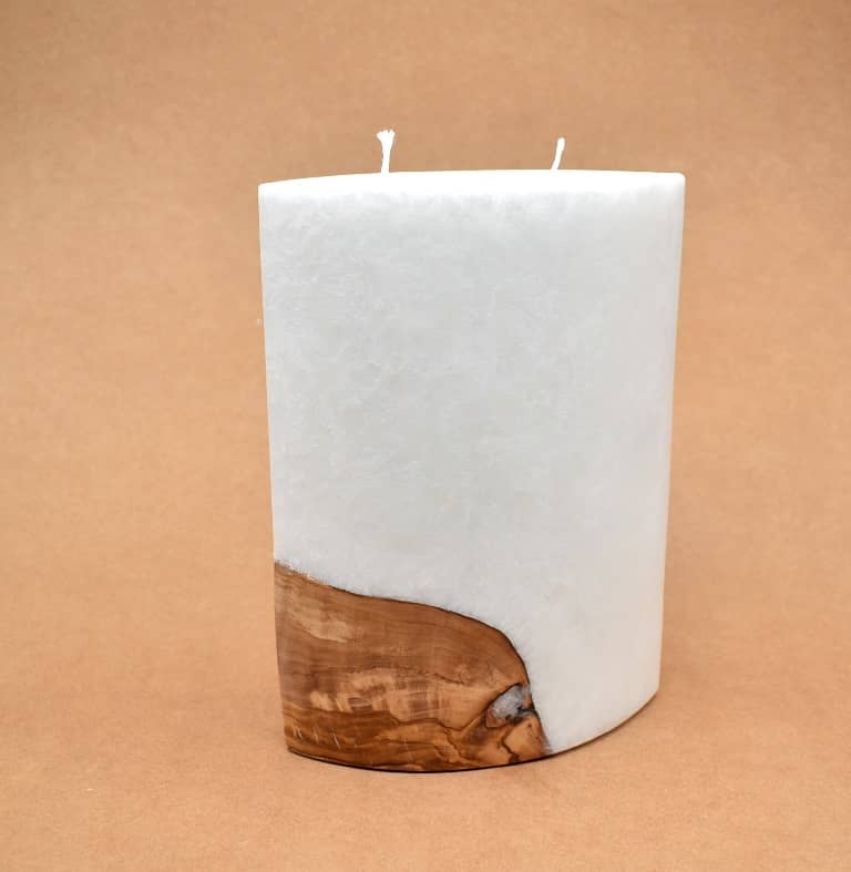 Kerze mit Holz Oval Kanten spitz 210 x 140 x 80 mm 2 x Docht. Nr.: 6