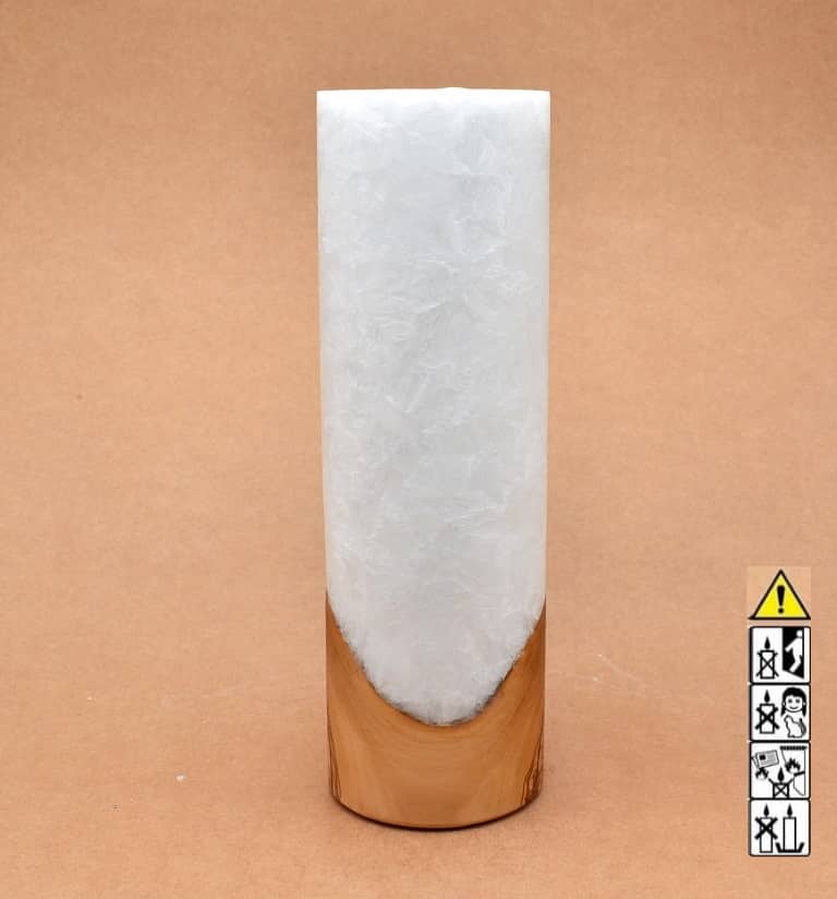 Kerze 80x250mm mit Holzelement, Individuelle, persönliche Hochzeitskerze  Holzkerze, Rund Stearinoptik, Hochzeitskerze mit Teelicht im Kerzen online Shop für Hochzeiten bestellen, günstig kaufen.