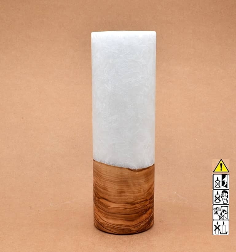 Kerze 80x250mm mit Holzelement, Individuelle, persönliche Hochzeitskerze  Holzkerze, Rund Stearinoptik, Hochzeitskerze mit Teelicht im Kerzen online Shop für Hochzeiten bestellen, günstig kaufen.
