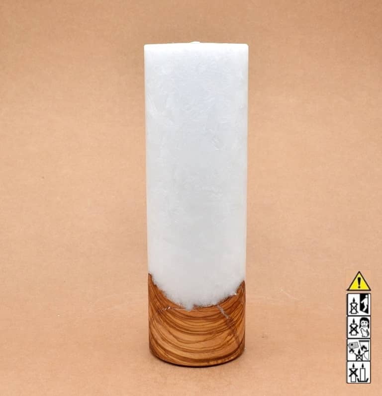 Kerze 80x250mm mit Holzelement, Individuelle, persönliche Hochzeitskerze  Holzkerze, Rund Stearinoptik, Hochzeitskerze mit Teelicht im Kerzen online Shop für Hochzeiten bestellen, günstig kaufen.