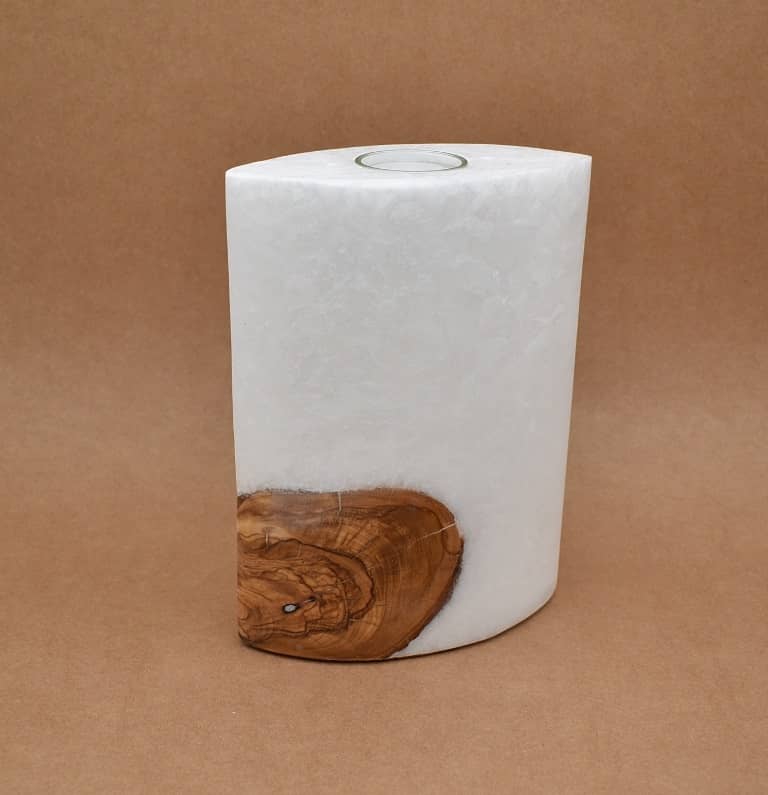 Kerze mit Holz Unikat Oval Kanten spitz 210 x 140 x 80 mm mit 1 x Teelicht Nr: 8