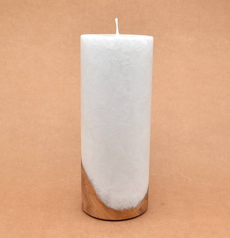Kerze mit Holz Unikat Rund 80 x 200 mm mit Docht Nr.: 10