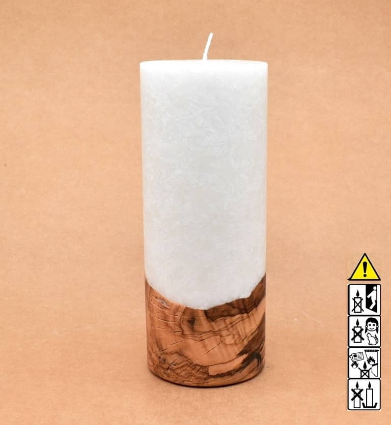 Kerze mit Holz Unikat Rund 80 x 200 mm mit Docht Nr.: 10