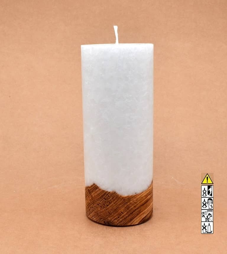 Kerze mit Holz Unikat Rund 80 x 200 mm mit Docht Nr.: 10