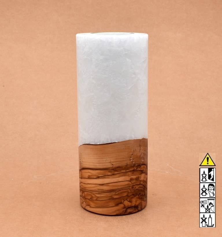 Kerze mit Holz Unikat Rund 80 x 200 mm mit Teelicht Nr.: 26