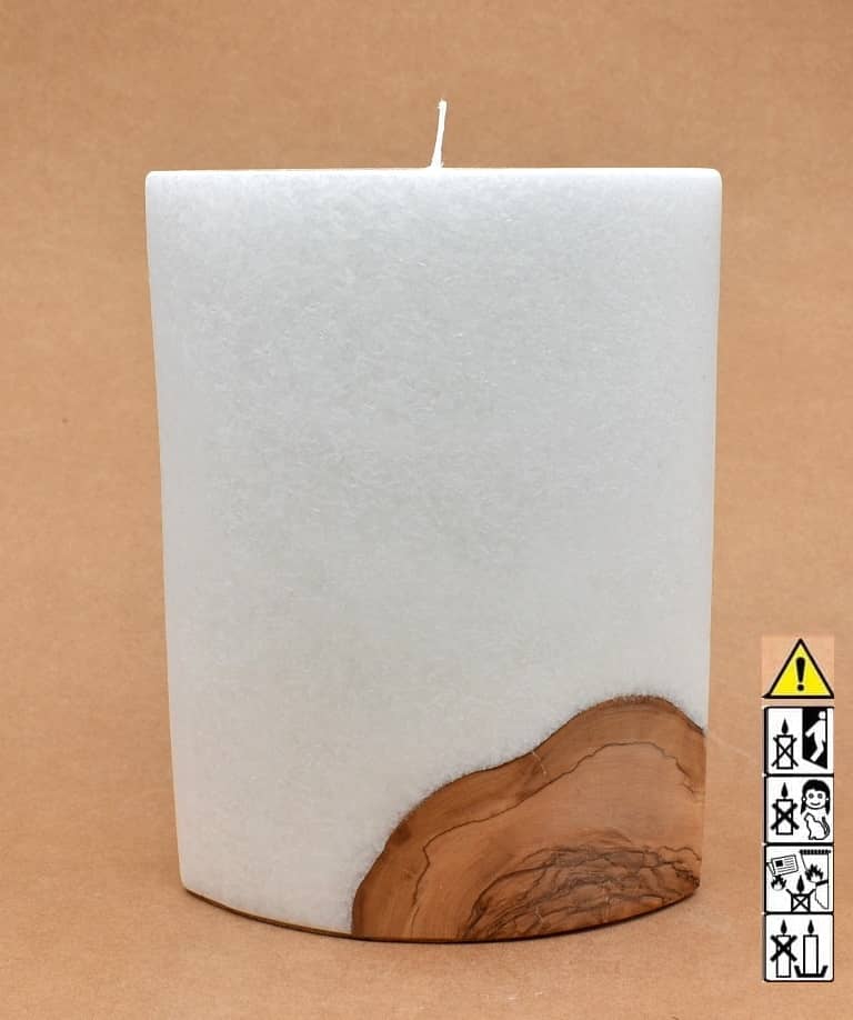 Kerze mit Holz Oval Kanten spitz 210 x 140 x 80 mm 1 x Docht. Nr.: 6