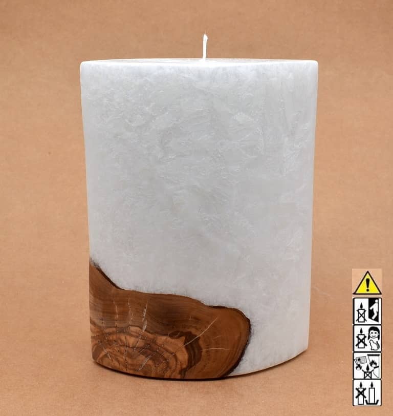Kerze mit Holz Oval Kanten spitz 210 x 140 x 80 mm 1 x Docht. Nr.: 6