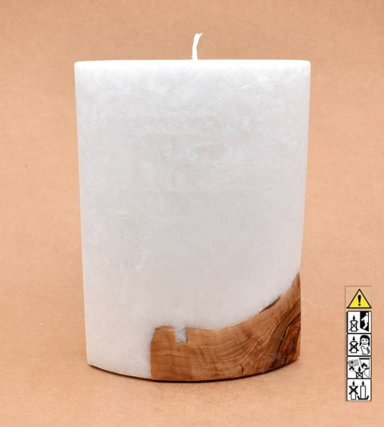 Kerze mit Holz Oval Kanten spitz 210 x 140 x 80 mm 1 x Docht. Nr.: 6