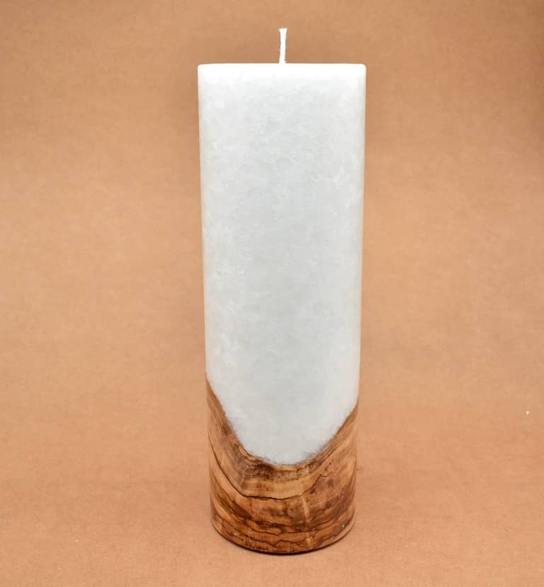 Kerze mit Holz Unikat Rund 100 x 300 mm mit Docht Nr.: 10