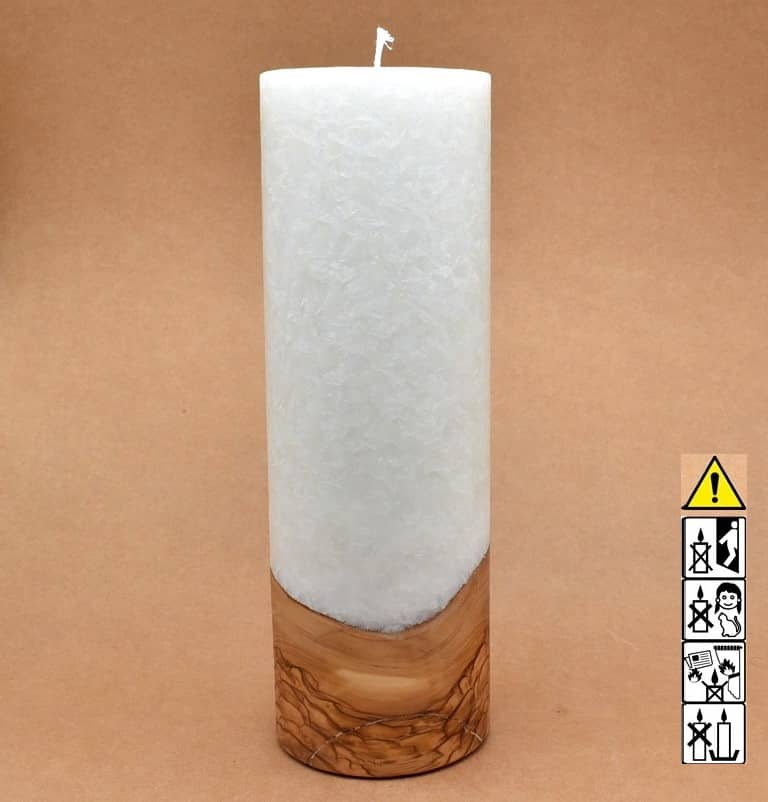 Kerze mit Holz Unikat Rund 100 x 300 mm mit Docht Nr.: 10