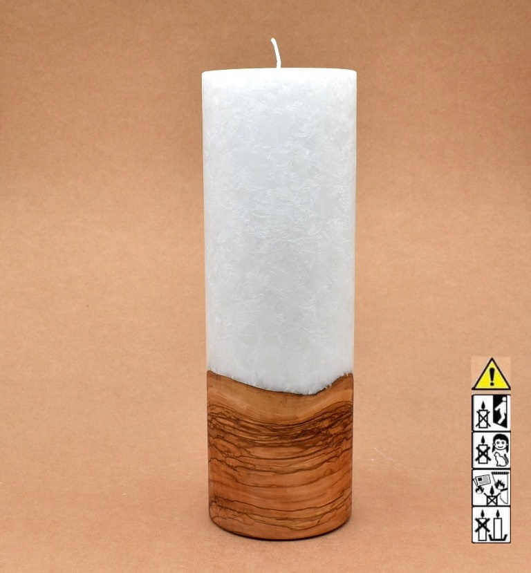 Kerze mit Holz Unikat Rund 100 x 300 mm mit Docht Nr.: 10