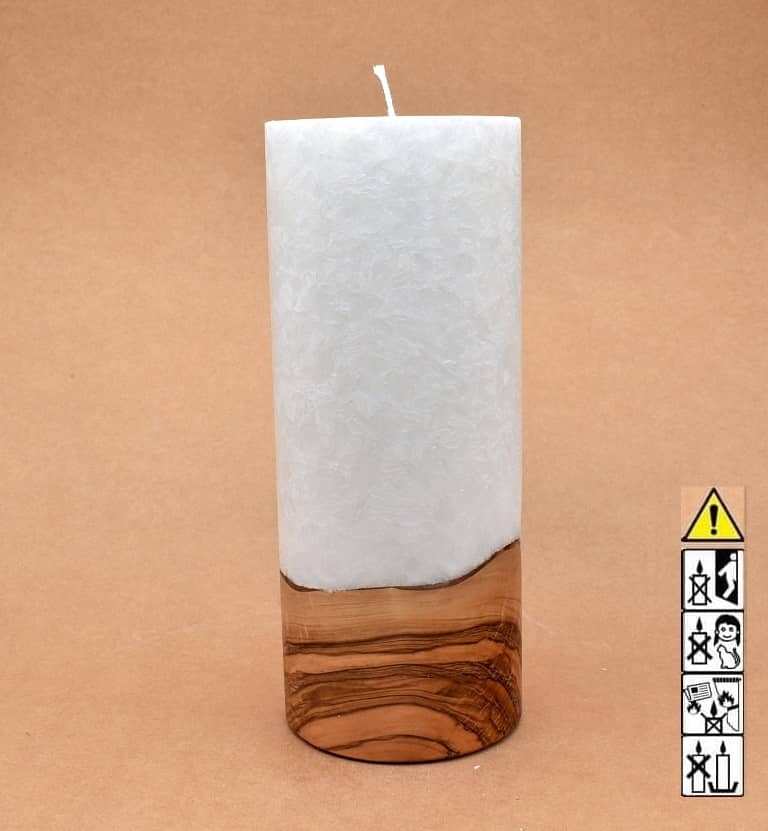 Kerze mit Holz Unikat Rund 100 x 250 mm mit Docht Nr.: 10