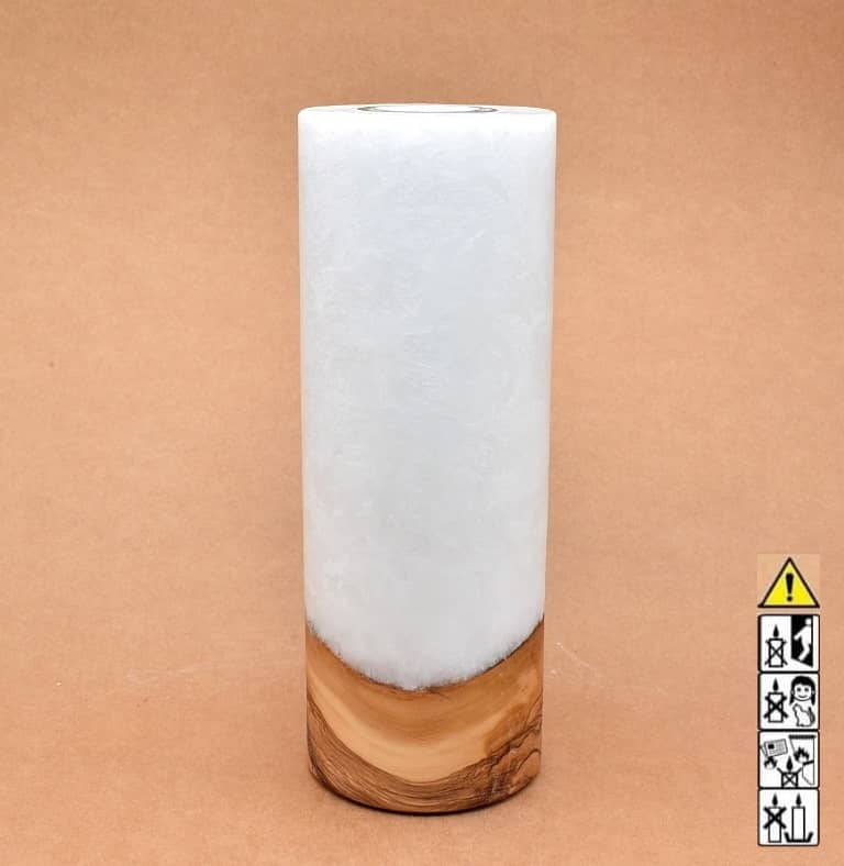 Kerze mit Holz Unikat Rund 90 x 250 mm mit Teelicht Nr.: 4