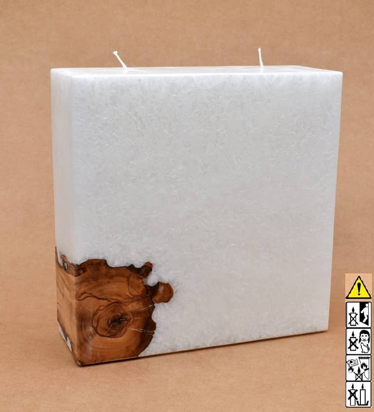 Kerze mit 1 x Holz Unikat Quader 70 x 200 x 200 mm 2 x Docht Nr.: 1