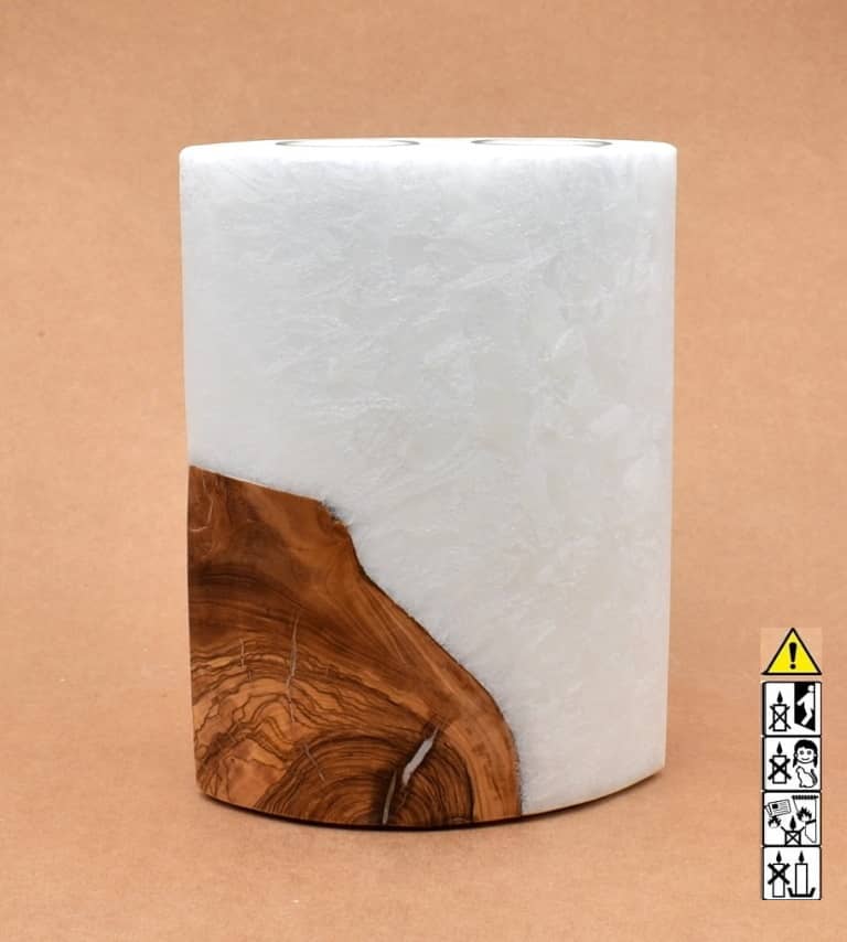 Kerze mit Holzelement, Individuelle, persönliche Hochzeitskerze  Holzkerze, Rund Stearinoptik, Hochzeitskerze mit Teelicht im Kerzen online Shop für Hochzeiten bestellen, günstig kaufen.