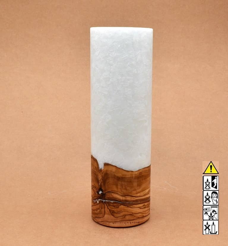 Kerze 80x250mm mit Holzelement, Individuelle, persönliche Hochzeitskerze  Holzkerze, Rund Stearinoptik, Hochzeitskerze mit Teelicht im Kerzen online Shop für Hochzeiten bestellen, günstig kaufen.