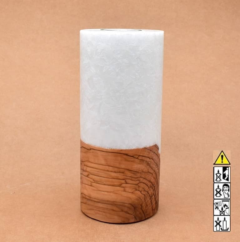 Kerze mit Holz Unikat Rund 90 x 200 mm mit Teelicht Nr.: 7