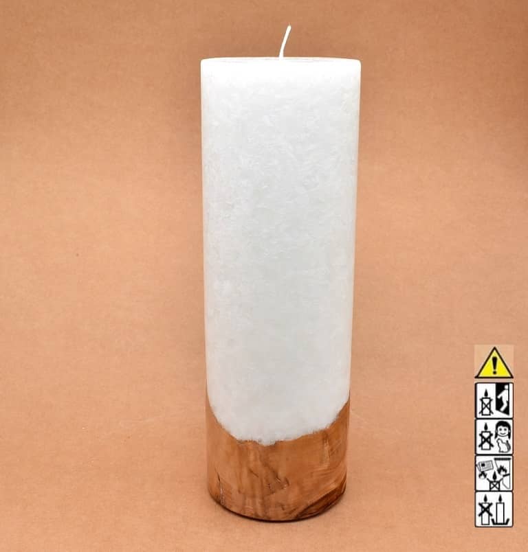 Kerze mit Holz Unikat Rund 100 x 300 mm mit Docht Nr.: 14