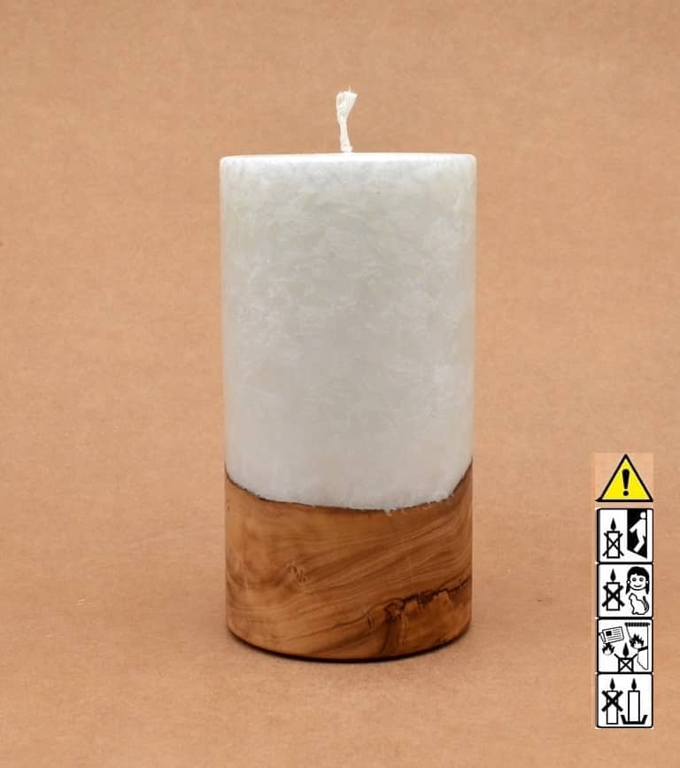 Kerze mit Holz Unikat Rund 80 x 150 mm mit Docht Nr.: 3
