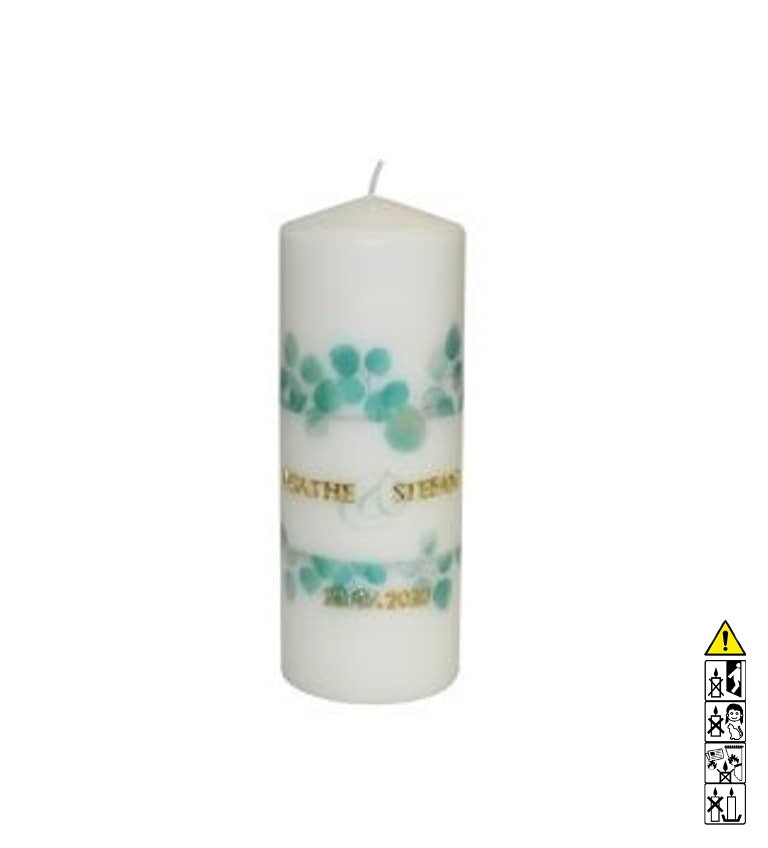 Hochzeitskerze "Eukalyptus" 200 x 80 mm in weiss (ohne Beschriftung) Individuelle Hochzeitskerze kaufen für die Trauung "Eukalyptus" 200 x 80 mm in weiss (ohne Beschriftung)