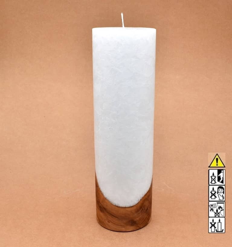 Kerze mit Holzelement, Individuelle, persönliche Hochzeitskerze  Holzkerze, Rund Stearinoptik, Hochzeitskerze mit Teelicht im Kerzen online Shop für Hochzeiten bestellen, günstig kaufen.