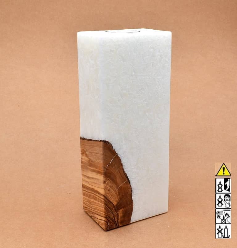 Kerze mit Holz Unikat Quader 70 x 100 x 250 mm mit Teelicht Nr.: 4