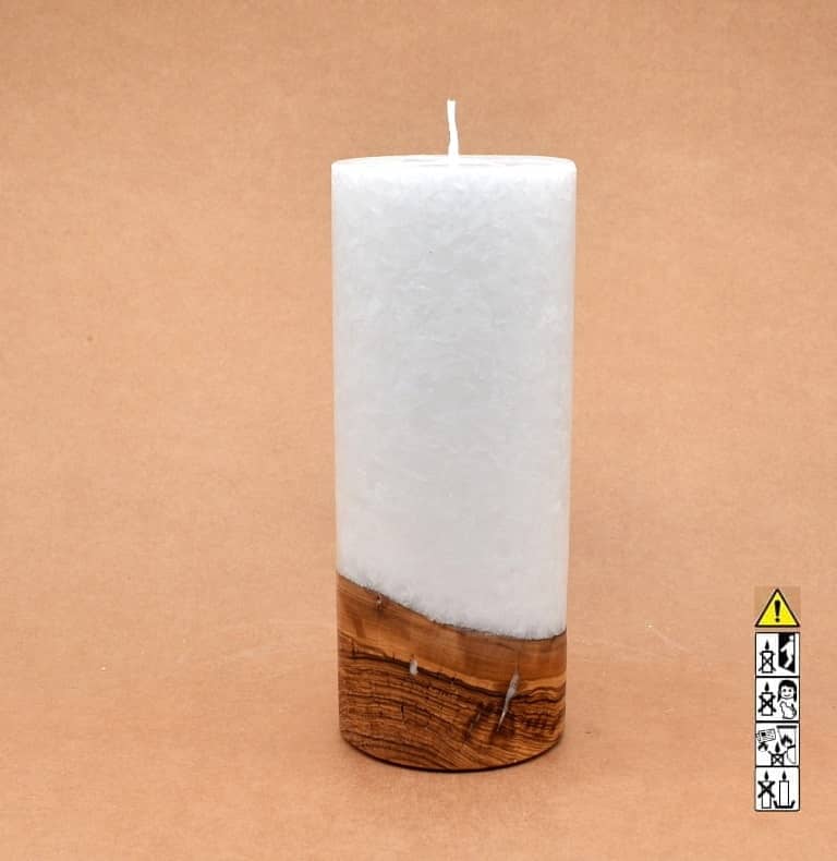 Kerze mit Holz Unikat Rund 80 x 200 mm mit Docht Nr.: 16