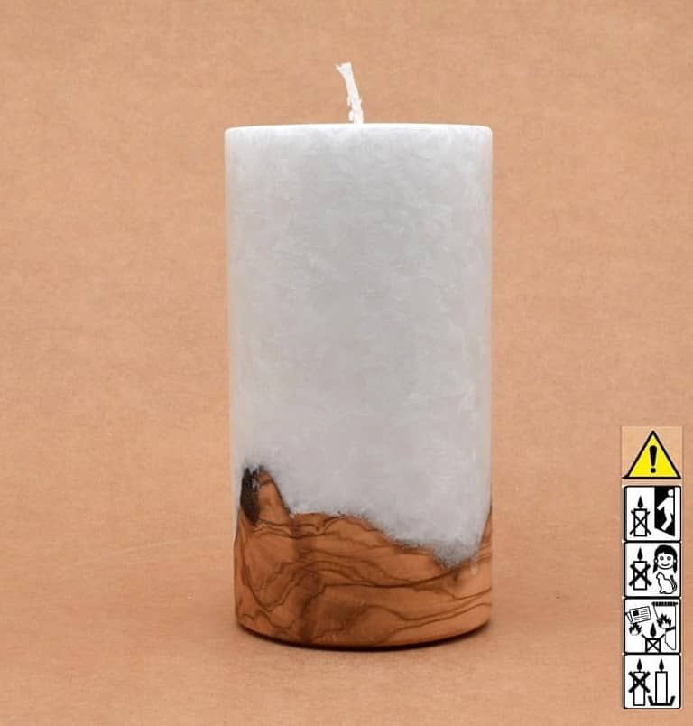 Kerze mit Holz Unikat Rund 80 x 150 mm mit Docht Nr.: 5