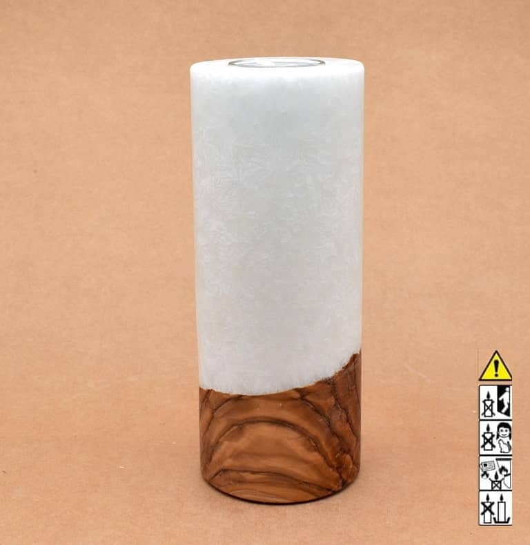 Kerze mit Holz Unikat Rund 80 x 200 mm mit Teelicht Nr.: 24