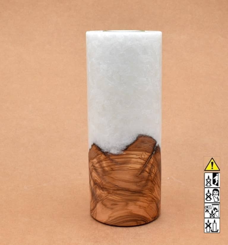Kerze mit Holz Unikat Rund 80 x 200 mm mit Teelicht Nr.: 24