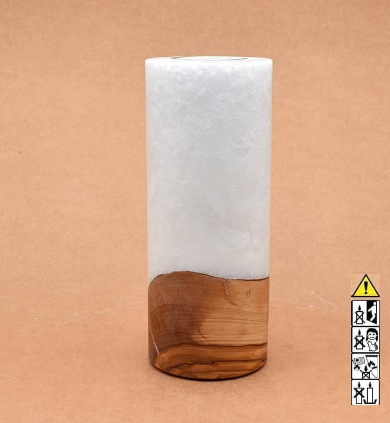Kerze mit Holz Unikat Rund 80 x 200 mm mit Teelicht Nr.: 24