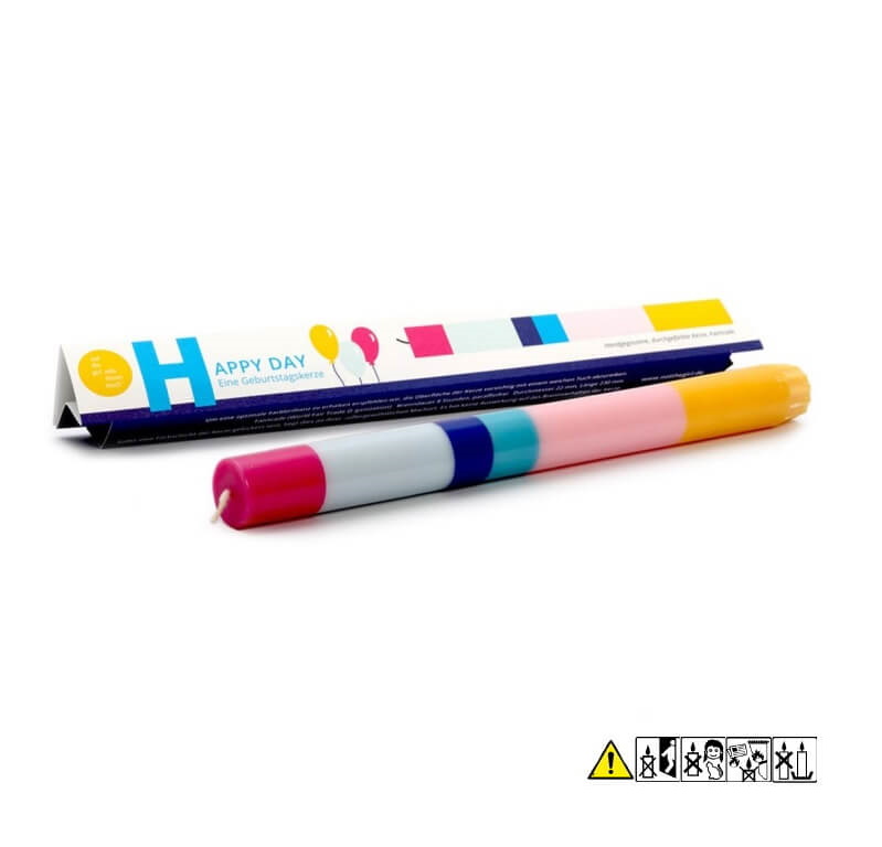 Bunte Stabkerze "Happy Day" 22 x 230 mm (ohne Deko)