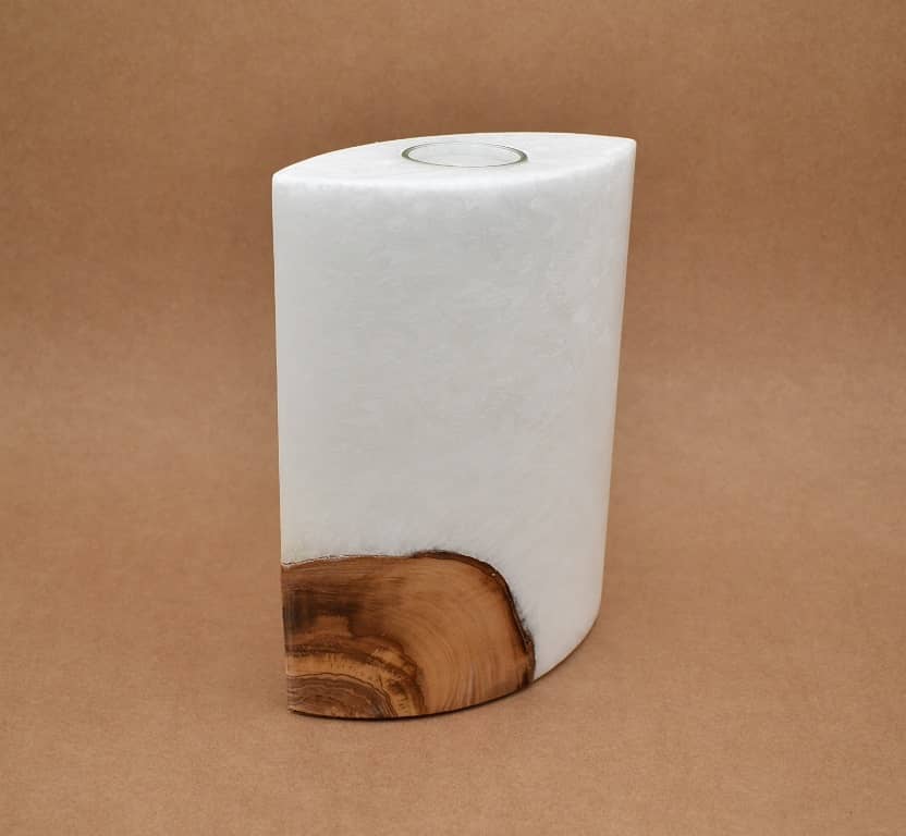 Kerze mit Holz Unikat Oval Kanten spitz 210 x 140 x 80 mm mit 1 x Teelicht Nr: 5
