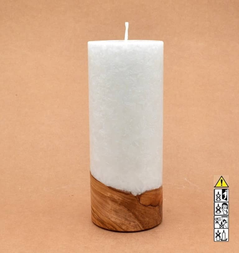 Kerze mit Holz Unikat Rund 80 x 200 mm mit Docht Nr.: 9