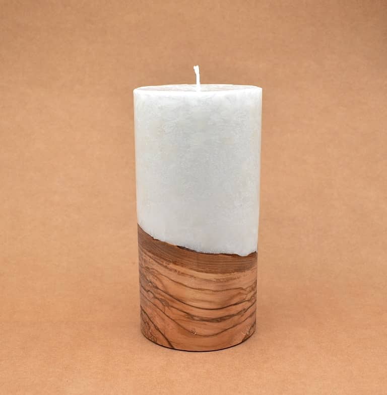 Kerze mit Holz Unikat Rund 100 x 200 mm mit Docht Nr.: 7