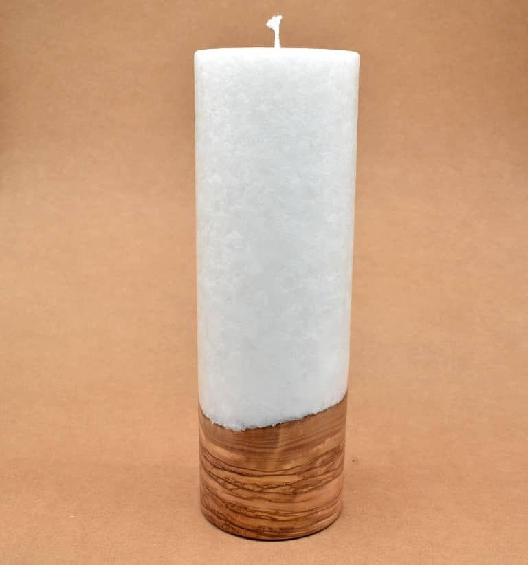 Kerze mit Holz Unikat Rund 100 x 300 mm mit Docht Nr.: 12
