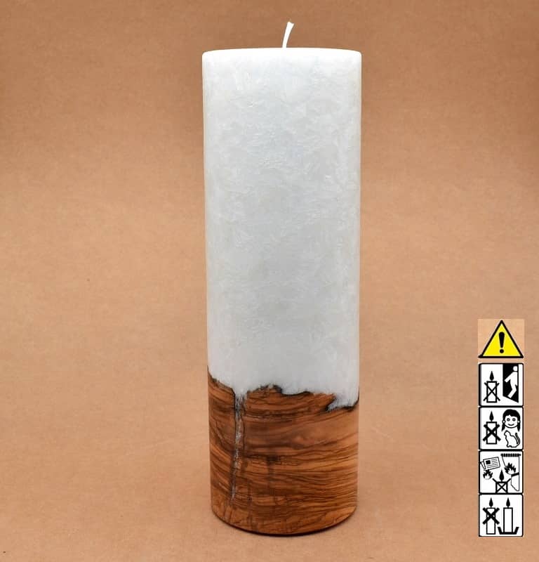 Kerze mit Holz Unikat Rund 100 x 300 mm mit Docht Nr.: 12