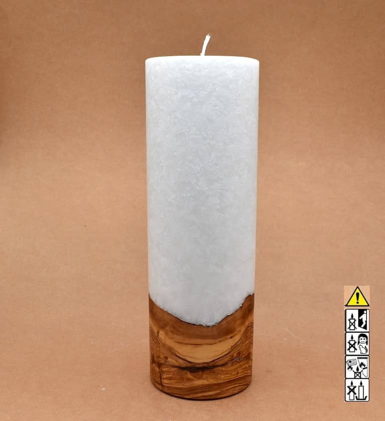 Kerze mit Holz Unikat Rund 100 x 300 mm mit Docht Nr.: 12