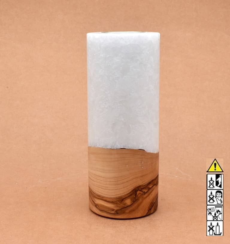 Kerze mit Holz Unikat Rund 80 x 200 mm mit Teelicht Nr.: 30