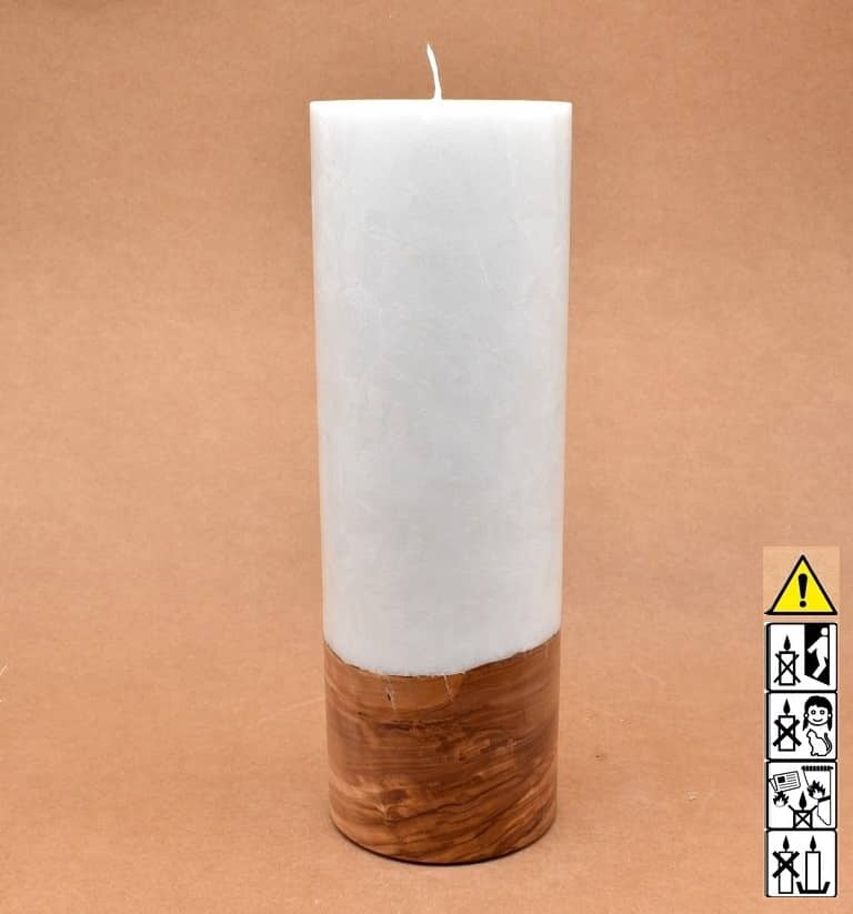 Kerze 100x300mm mit Holzelement, Individuelle, persönliche Hochzeitskerze  Holzkerze, Rund Stearinoptik, Hochzeitskerze mit Teelicht im Kerzen online Shop für Hochzeiten bestellen, günstig kaufen.
