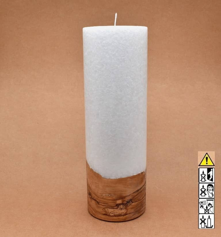 Kerze 100x300mm mit Holzelement, Individuelle, persönliche Hochzeitskerze  Holzkerze, Rund Stearinoptik, Hochzeitskerze mit Teelicht im Kerzen online Shop für Hochzeiten bestellen, günstig kaufen.