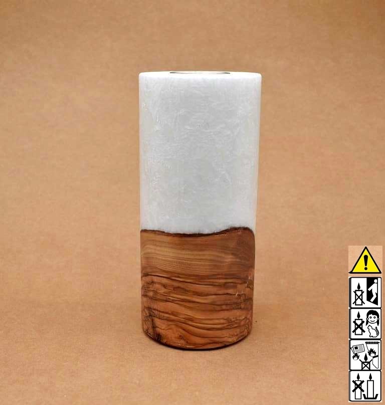 Kerze mit Holz Unikat Rund 90 x 200 mm Nr.5. Jetzt in unserem Geschenke Onlineshop kaufen.