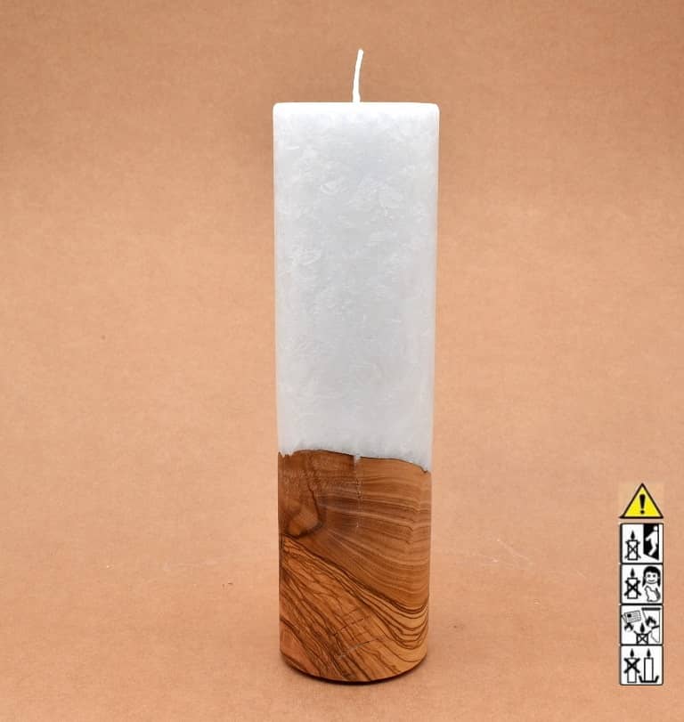 Kerze mit Holz Unikat Rund 70 x 250 mm mit Docht Nr.: 2
