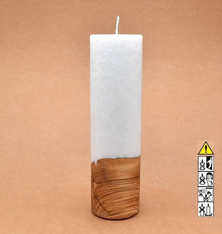 Kerze mit Holz Unikat Rund 70 x 250 mm mit Docht Nr.: 2