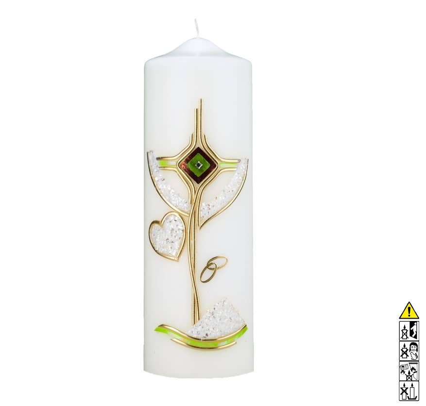 Hochzeitskerze goldenens Kreuz mit Herz Rundkerze 250 x 80 mm Hochwertige individuelle Hochzeitskerze für die Trauung goldenens Kreuz mit Herz Rundkerze 250 x 80 mm