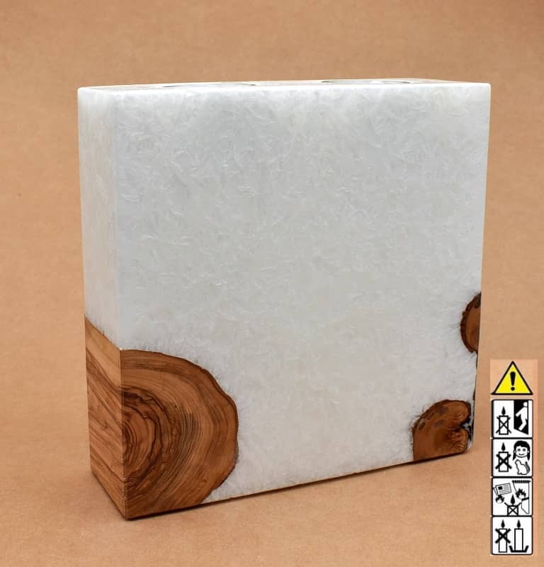 Kerze mit Holzelement, Unikat Holzkerze, Rechteckig Stearinoptik, Kerze mit Teelicht Nummer 4