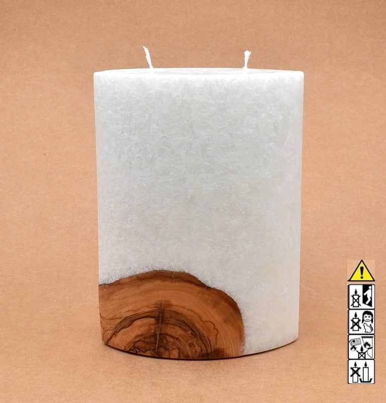 Kerze mit Holz Oval Kanten spitz 210 x 140 x 80 mm 2 x Docht. Nr.: 1